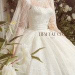 TVC458 Đầm Cưới Cô Dâu, Váy Cưới Tiệc Làm Lễ, Cúp Ngực, Vải Voan, Tay Dài, Ren