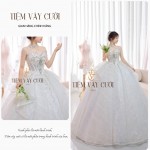TVC522 Đầm Cưới Cô Dâu, Váy Cưới Tiệc Làm Lễ, Kim Sa, Cúp Ngực, Tùng Bồng