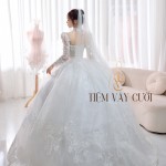 TVC529 Đầm Cưới Cô Dâu, Váy Cưới Đi Tiệc, Vải Lưới Mịn, Cúp Ngực, Dài Tay
