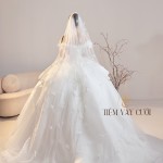 TVC569 Đầm Cưới Cô Dâu, Váy Cưới Đi Tiệc Tay Dài, Kim Sa, Cúp Ngực, Tùng Bồng