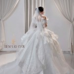 TVC596 Đầm Cưới Cô Dâu, Váy Cưới Cô Dâu, Vải Kim Tuyến, Cúp Ngực, Đính Đá