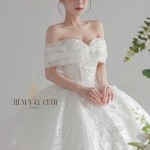 TVC607 Đầm Cưới Cô Dâu, Váy Cưới Đi Tiệc, Đính Hoa, Bệt Vai Ngang