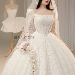TVC686 Đầm Cưới Làm Lễ, Váy Tiệc Làm Lễ Cao Cấp, Ren, Tay Dài