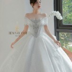 TVC702 Váy Cưới Làm Lễ, Đầm Cưới Đi Tiệc, Cúp Ngực, Bệt Vai Ngang