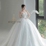 TVC703 Váy Cưới Làm Lễ, Đầm Cưới Đi Tiệc, Xếp Ly, Cúp Ngực, Hoa 3D