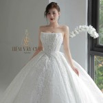 TVC703 Váy Cưới Làm Lễ, Đầm Cưới Đi Tiệc, Xếp Ly, Cúp Ngực, Hoa 3D