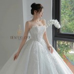 TVC703 Váy Cưới Làm Lễ, Đầm Cưới Đi Tiệc, Xếp Ly, Cúp Ngực, Hoa 3D