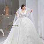 TVC704 Váy Cưới Làm Lễ, Đầm Tiệc Cao Cấp, Voan, Dài Tay, Xếp Ly