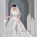 TVC710 Váy Cưới Đi Bàn, Đầm Cưới Đuôi Cá, Cúp Ngực, Hoạ Tiết, Tà Dài