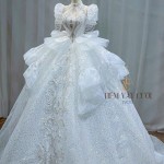 TVC712 Váy Cưới Làm Lễ, Đầm cưới Đi Tiệc, Ngắn Tay, Bèo Tầng