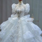 TVC712 Váy Cưới Làm Lễ, Đầm cưới Đi Tiệc, Ngắn Tay, Bèo Tầng
