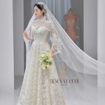 TVC714 Váy Cưới Đi Bàn, Đầm Cưới Dài Tay, Ren, Hoạ Tiết