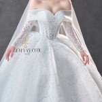 TVC715 Váy Cưới Làm Lễ, Đầm Cưới Đi Tiệc, Bệt Vai Ngang, Ren Thiết Kế