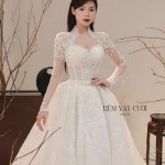 TVC721 Váy Cưới Làm Lễ, Đầm Cưới Đi Tiệc, Xếp Ly, 2in1