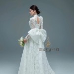 TVC733 Váy Cưới Đi Bàn, Đầm Cưới Dáng Xuông, Dài Tay, Hoa 3D