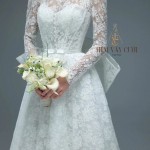 TVC733 Váy Cưới Đi Bàn, Đầm Cưới Dáng Xuông, Dài Tay, Hoa 3D