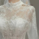 TVC738 Váy Cưới Đi Bàn, Đầm Cưới Dáng Xuông, Dài Tay, Hoa 3D