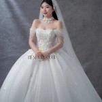 TVC739 Váy Cưới Làm Lễ, Đầm Cưới Đi Tiệc, Xếp Ly, Trễ Vai, Ngọc Trai