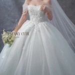 TVC739 Váy Cưới Làm Lễ, Đầm Cưới Đi Tiệc, Xếp Ly, Trễ Vai, Ngọc Trai