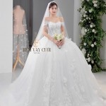 TVC743 Váy Cưới Làm Lễ, Đầm Cưới Cao Cấp, Hoa 3D, Cúp Ngực