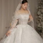 TVC744 Váy Cưới Làm Lễ, Đầm Cưới Đi Tiệc, Bệt Vai Ngang, Ren, Tùng Bồng