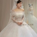 TVC744 Váy Cưới Làm Lễ, Đầm Cưới Đi Tiệc, Bệt Vai Ngang, Ren, Tùng Bồng