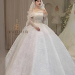 TVC744 Váy Cưới Làm Lễ, Đầm Cưới Đi Tiệc, Bệt Vai Ngang, Ren, Tùng Bồng
