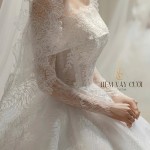 TVC744 Váy Cưới Làm Lễ, Đầm Cưới Đi Tiệc, Bệt Vai Ngang, Ren, Tùng Bồng