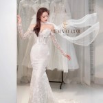 TVC745 Váy Cưới Đi Bàn, Đầm Cưới Đuôi Cá, Cúp Ngực, Hoạ Tiết