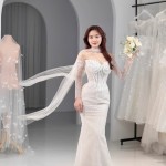 TVC746 Váy Cưới Đi Bàn, Đầm Cưới Đuôi Cá, Cúp Ngực, Hoạ Tiết, Xẻ Tà