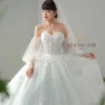 TVC753 Váy Cưới Làm Lễ, Đầm Cưới Đi Tiệc, Cúp Ngực, Dáng Xoè, Ren, Đính Hoa