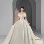 TVC754 Váy Cưới Làm Lễ, Đầm Cưới Cô Dâu, Bệt Vai Ngang, Xếp Ly