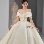 TVC754 Váy Cưới Làm Lễ, Đầm Cưới Cô Dâu, Bệt Vai Ngang, Xếp Ly
