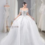 TVC748 Váy Cưới Làm Lễ, Đầm Cưới Cao Cấp, Cúp Ngực, Hoa 3D, Cổ Rờ