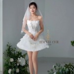 TVC749 Váy Cưới Đi Bàn, Đầm Cưới Ngắn, Cúp Ngực, Hoạ Tiết