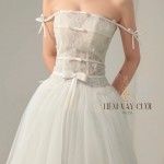 TVC751 Váy Cưới Đi Bàn, Đầm Cưới Dáng Xuông, Bệt Vai Ngang Tháo Rời, Hoa 3D