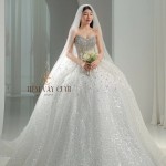 TVC757 Váy Cưới Làm Lễ, Đầm Cưới Cao Cấp, Cúp Ngực, Xếp Ly