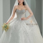 TVC757 Váy Cưới Làm Lễ, Đầm Cưới Cao Cấp, Cúp Ngực, Xếp Ly