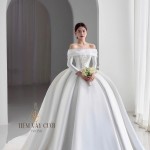 TVC758 Váy Cưới Làm Lễ, Đầm Cưới Đi Tiệc, Dài Tay, Bệt Vai Ngang, Dáng Xoè