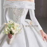 TVC758 Váy Cưới Làm Lễ, Đầm Cưới Đi Tiệc, Dài Tay, Bệt Vai Ngang, Dáng Xoè