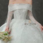 TVC761 Váy Cưới Làm Lễ, Đầm Cưới Đi Tiệc, Tay Dài, Bệt Vai Ngang, Tùng Bồng