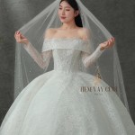 TVC761 Váy Cưới Làm Lễ, Đầm Cưới Đi Tiệc, Tay Dài, Bệt Vai Ngang, Tùng Bồng