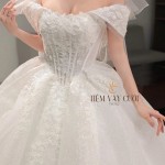 TVC762 Váy Cưới Làm Lễ, Đầm Cưới Cúp Ngực, Vải Voan, Cúp Ngực ,Tùng Xòe