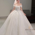 TVC762 Váy Cưới Làm Lễ, Đầm Cưới Cúp Ngực, Vải Voan, Cúp Ngực ,Tùng Xòe