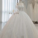 TVC765 Váy Cưới Làm Lễ, Đầm Cưới Cúp Ngực, Choàng Rời, Lấp Lánh