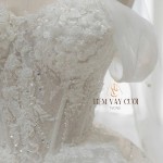 TVC765 Váy Cưới Làm Lễ, Đầm Cưới Cúp Ngực, Choàng Rời, Lấp Lánh