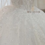 TVC765 Váy Cưới Làm Lễ, Đầm Cưới Cúp Ngực, Choàng Rời, Lấp Lánh