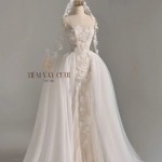 TVC766 Váy Cưới Đi Bàn, Đầm Cưới Đuôi Cá, Cúp Ngực, Xếp Ly