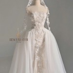 TVC766 Váy Cưới Đi Bàn, Đầm Cưới Đuôi Cá, Cúp Ngực, Xếp Ly