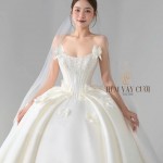 TVC769 Váy Cưới Làm Lễ, Đầm Cưới Đi Tiệc, Nơ 3D, Cúp Ngực